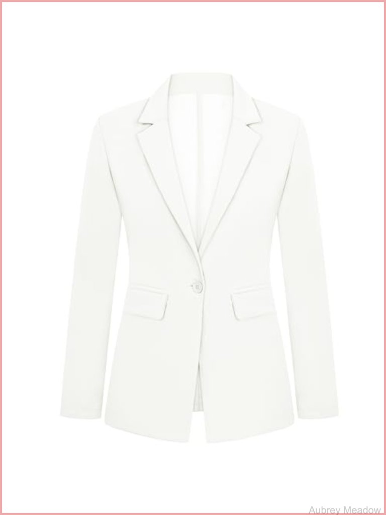 One Button Blazer Suit Jacket Notched Lapel Long Sleeve With Pockets